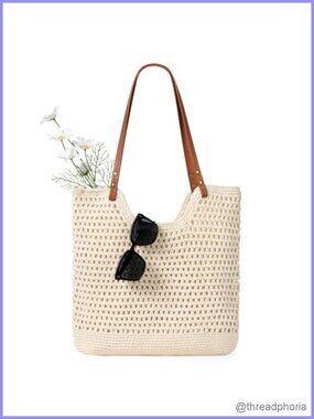 Crochet Woven Beach Tote Bag Boho Summer Vacation Shoulder Bag